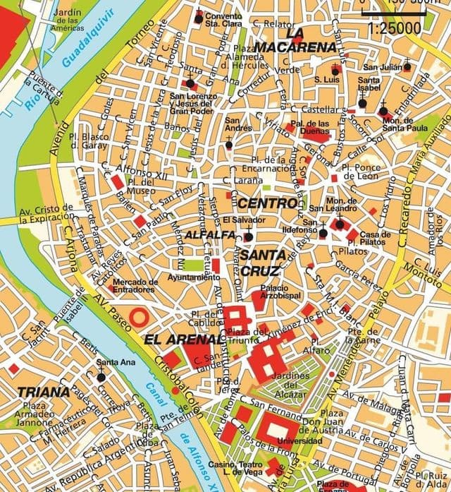 Mapa do centro da cidade de Sevilha
