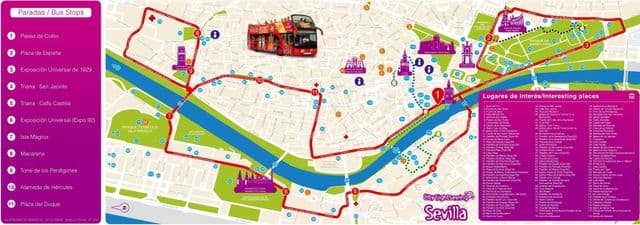 Mapa de Sevilha Hop On Hop Off Bus tours