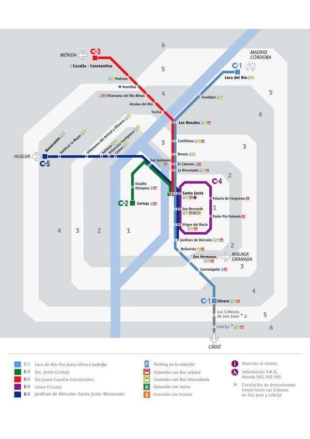 Mapa das estações ferroviárias de Sevilha